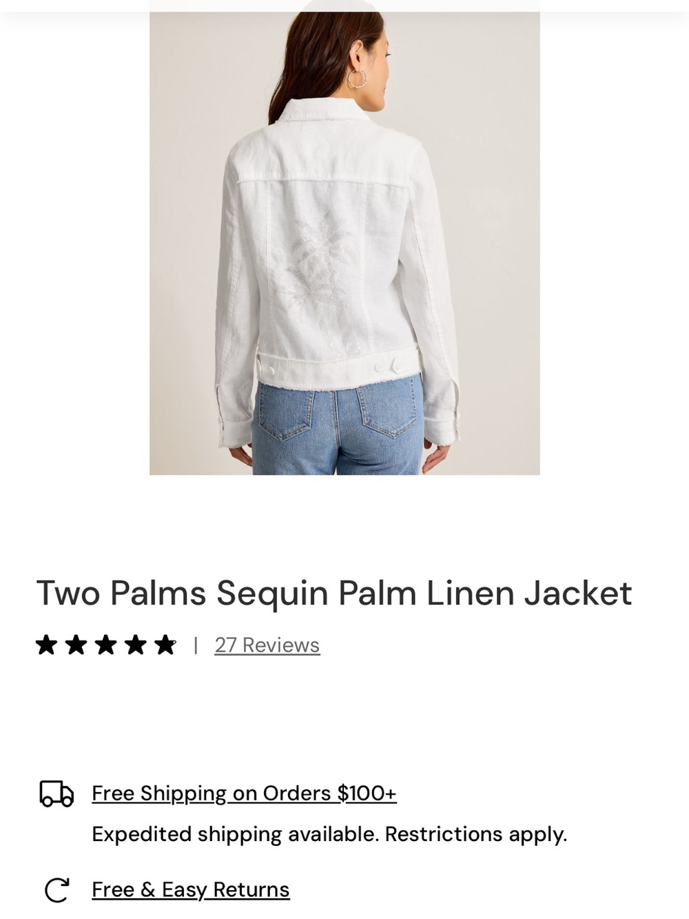 Tommy Bahama White Sequin Palm Linen Jean Jacket